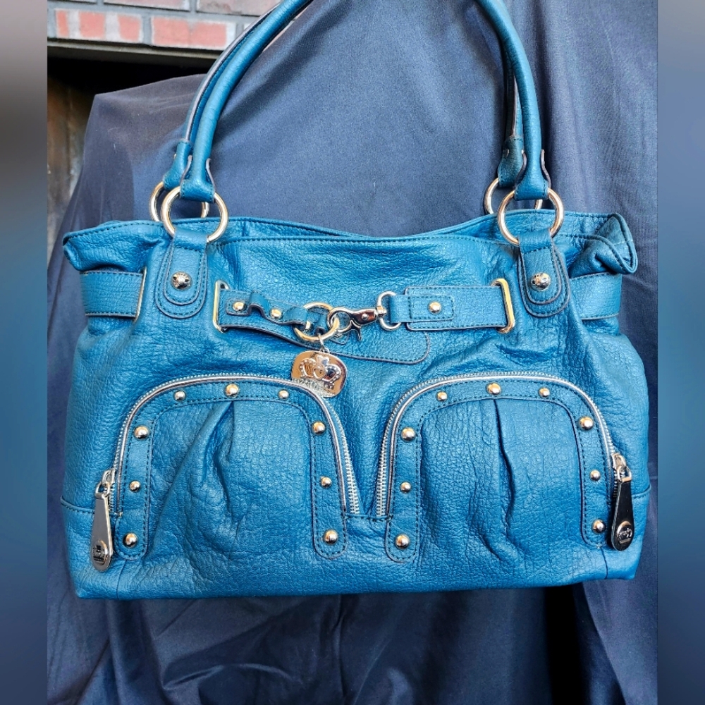 Kathy Van Zeeland Pebble Embossed Nappa Belted Peacock Pocket Tote